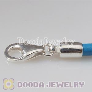 44cm European Slippy Blue Leather Necklace with Sterling Lobster Clasp