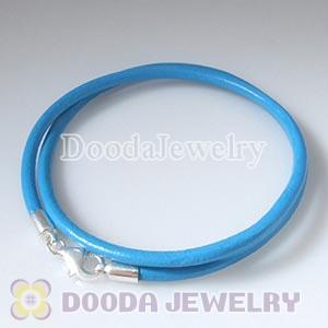 44cm European Slippy Blue Leather Necklace with Sterling Lobster Clasp