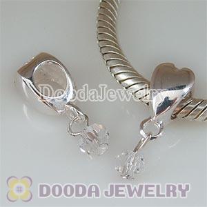 925 Sterling Silver European Heart Charms Dangle Clear Stone