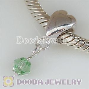 925 Sterling Silver European Heart Charms Dangle Green Stone