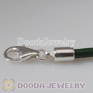 21cm European Single Slippy Green Leather Chain with Sterling Lobster Clasp
