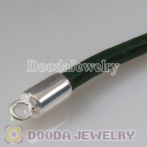 20cm European Single Slippy Green Leather Chain with Sterling Lobster Clasp