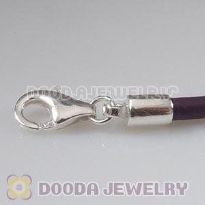 38cm European Double Slippy Purple Leather Chain with Sterling Lobster Clasp