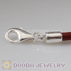 38cm European Double Slippy Red Leather Chain with Sterling Lobster Clasp