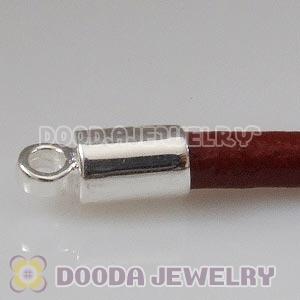 19cm European Single Slippy Red Leather Chain with Sterling Lobster Clasp