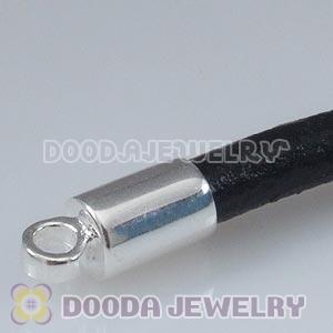 26cm European Single Slippy Black Leather Chain with Sterling Lobster Clasp