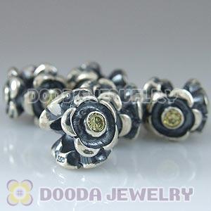 925 Sterling Silver European Style Flower Beads with Green Stone