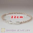 22cm Champagne Braided Leather Bracelet with Sterling Lobster Clasp