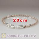 20cm Champagne Braided Leather Bracelet with Sterling Lobster Clasp