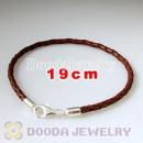 19cm European Style Single Brown Braided Leather Bracelet with Lobster Clasp