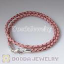 40cm Pink Braided Double Leather Bracelet with Sterling Lobster Clasp