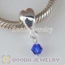 925 Sterling Silver Heart Charms Dangle Dark Blue Stone
