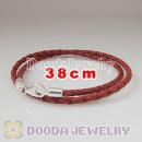 38cm Red Braided Double Leather Bracelet with Sterling Lobster Clasp