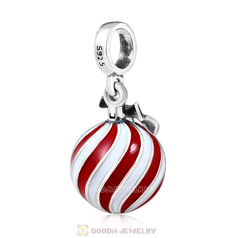 925 Sterling Silver Christmas Ball with Red Enamel Charm