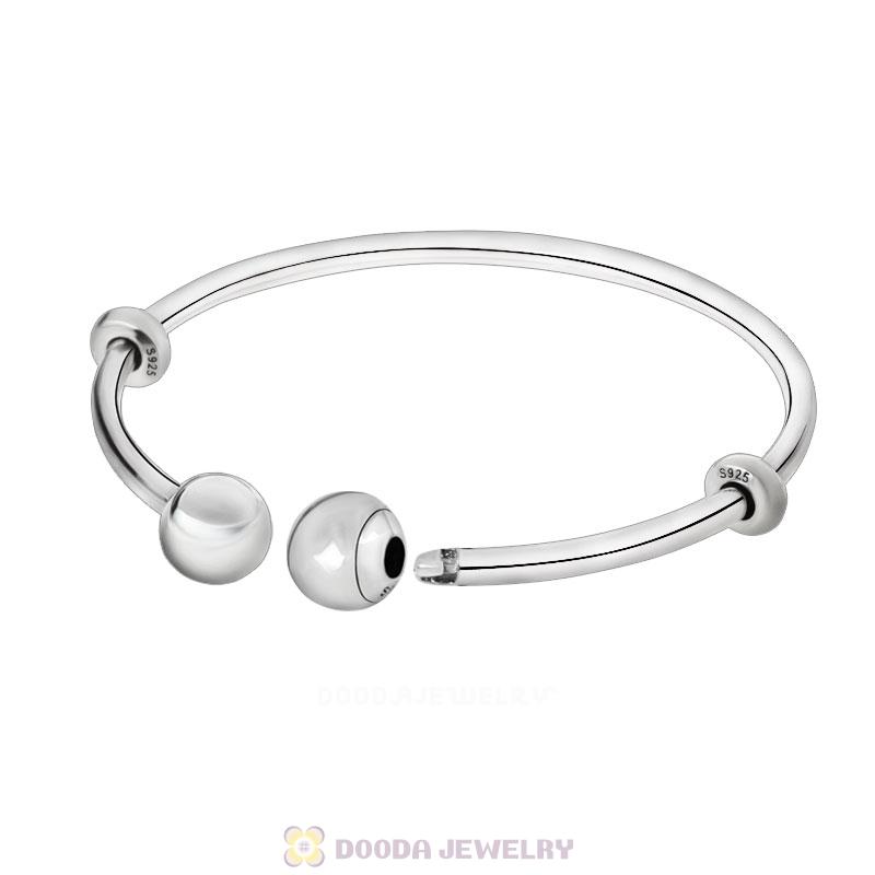 925 Sterling Silver Open Bangle Bracelet with Smooth Ball