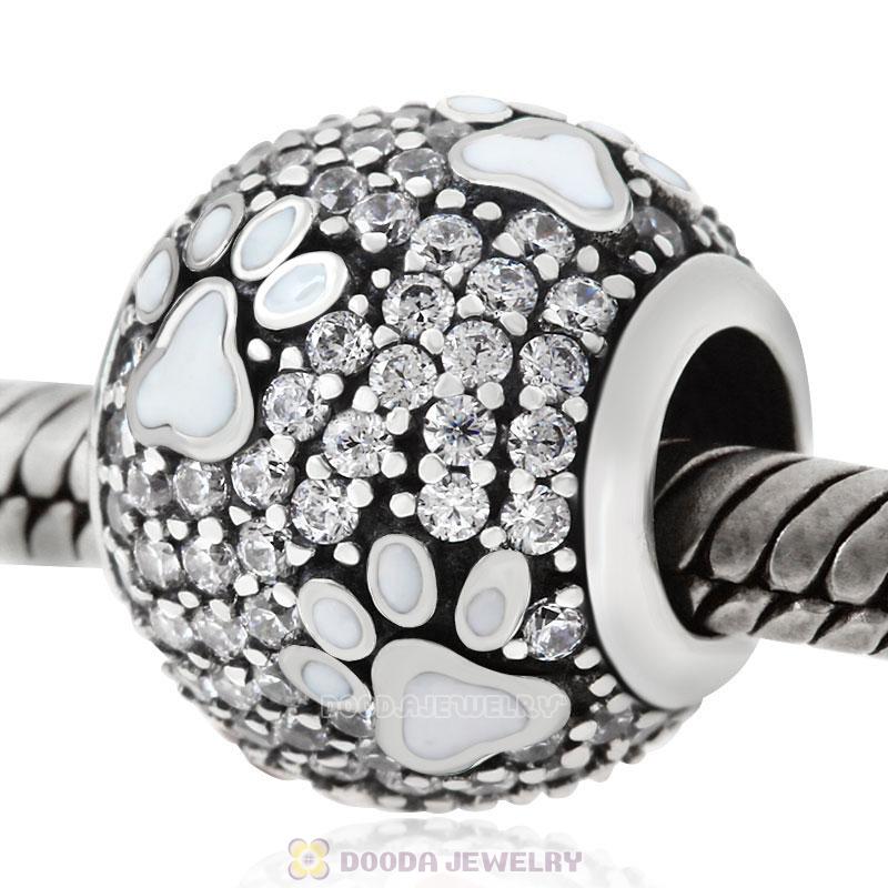 White Dog Pawprint Charm with Clear CZ