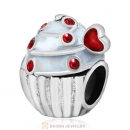 Heart Cupcake Charm Bead with Lt Siam Austrian Crystal