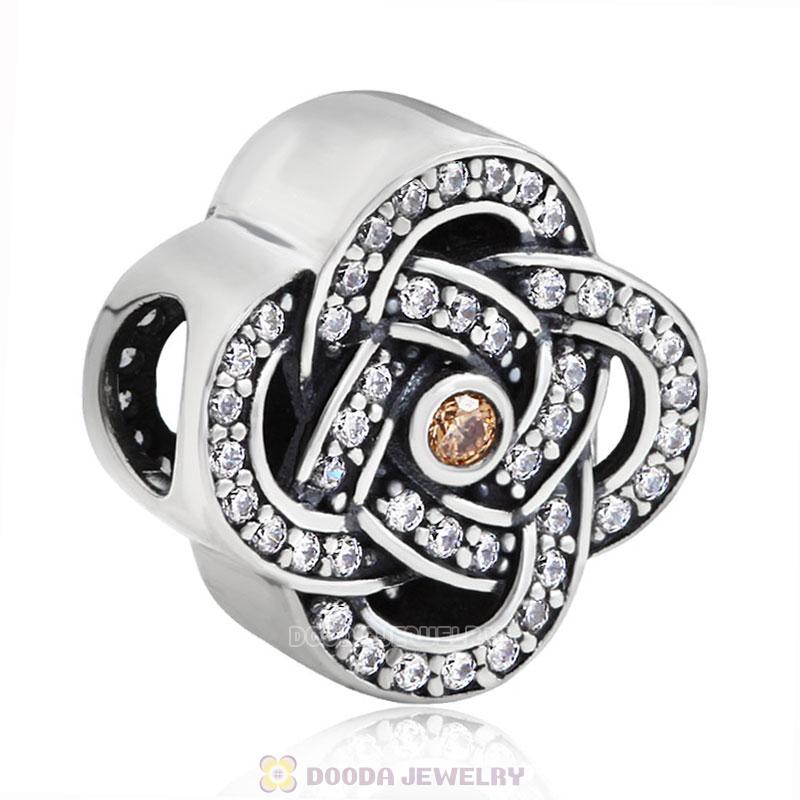 925 Sterling Silver Entwined Charm Bead with Stones
