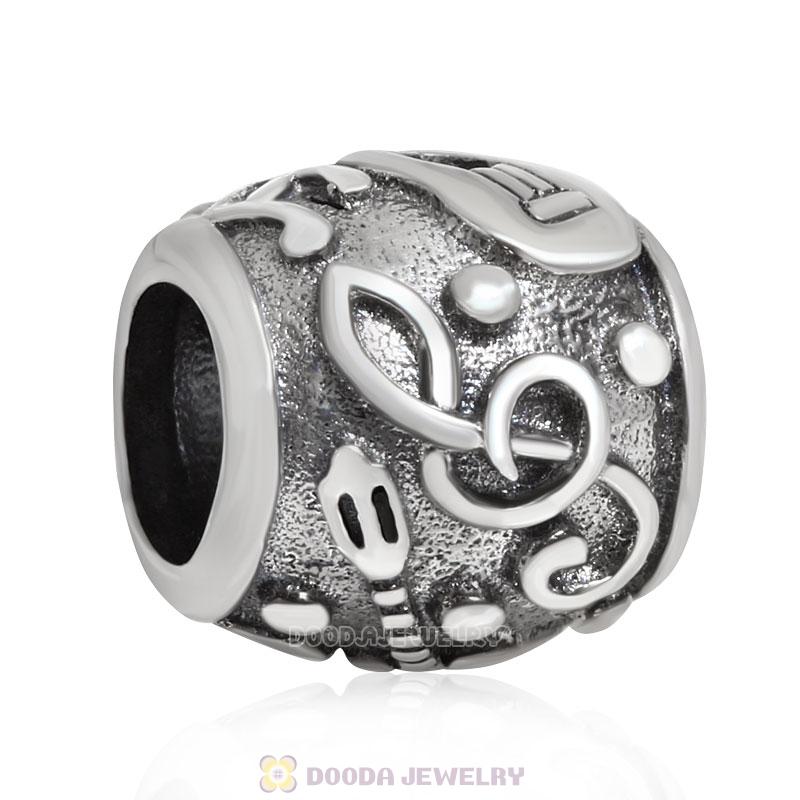 Music Note and Guitar Charm Antique Sterling Silver