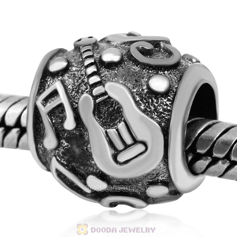 Music Note and Guitar Charm Antique Sterling Silver
