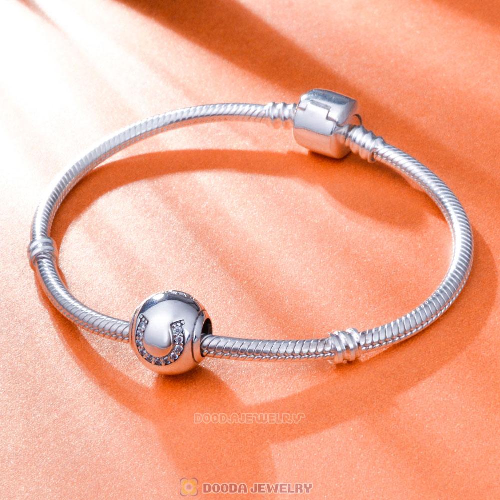 European Beads with Horseshoe CZ 925 Sterling Silver 