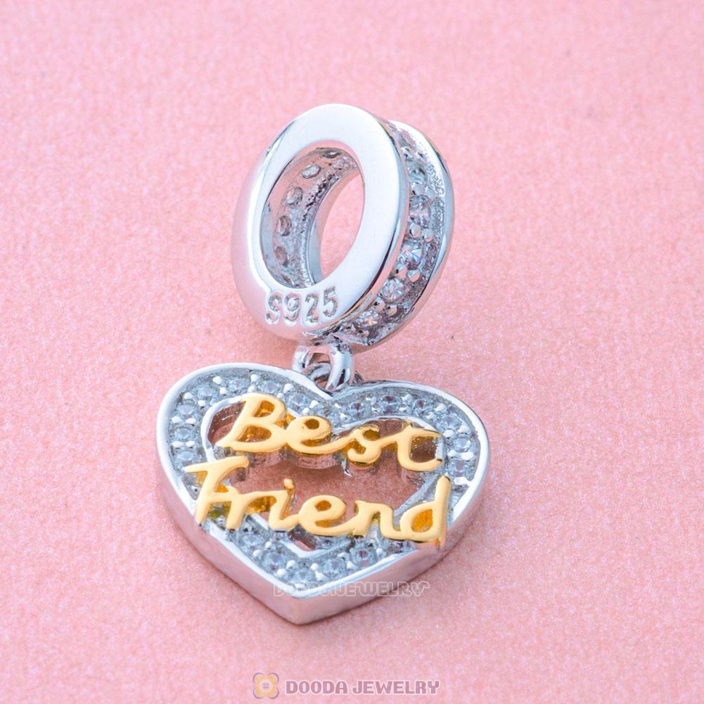 Best Friend Heart Dangle Charm Beads 925 Sterling Silver