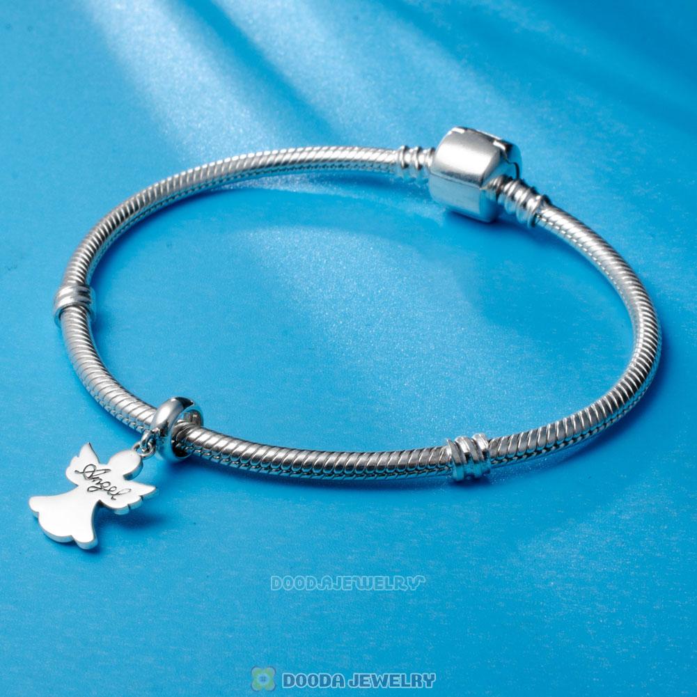 Angel of Love Charms with Clear CZ 925 Sterling Silver 