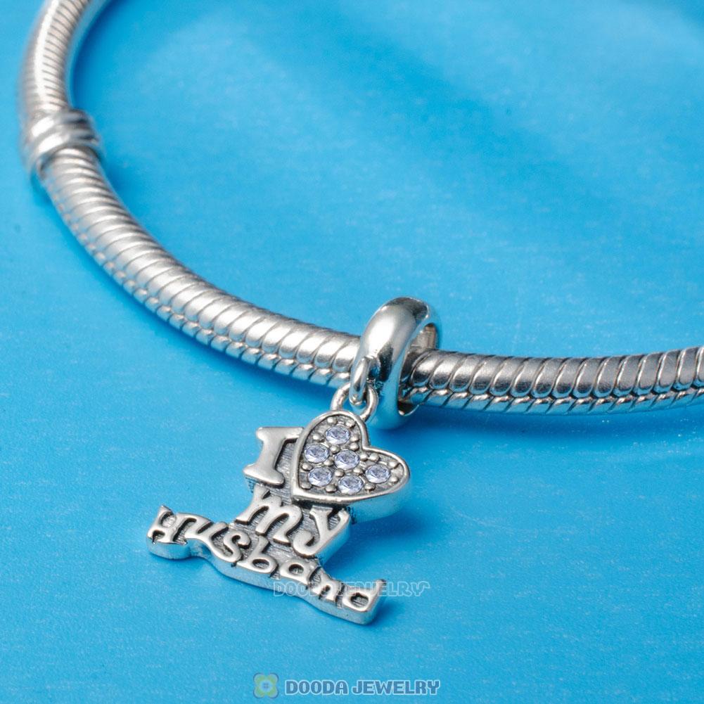 I Love my Husband Charm 925 Sterling Silver with Clear Crystal