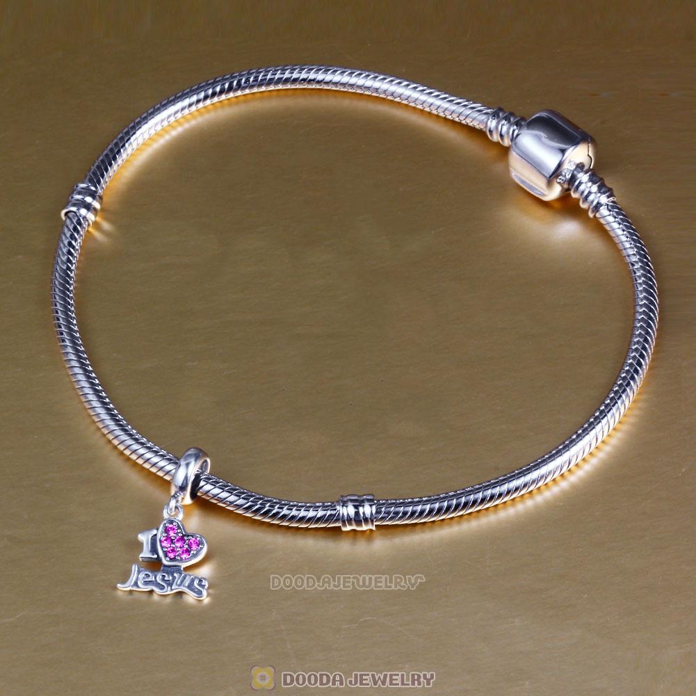 I Love my Jesus Charms 925 Sterling Silver with Rose Crystal