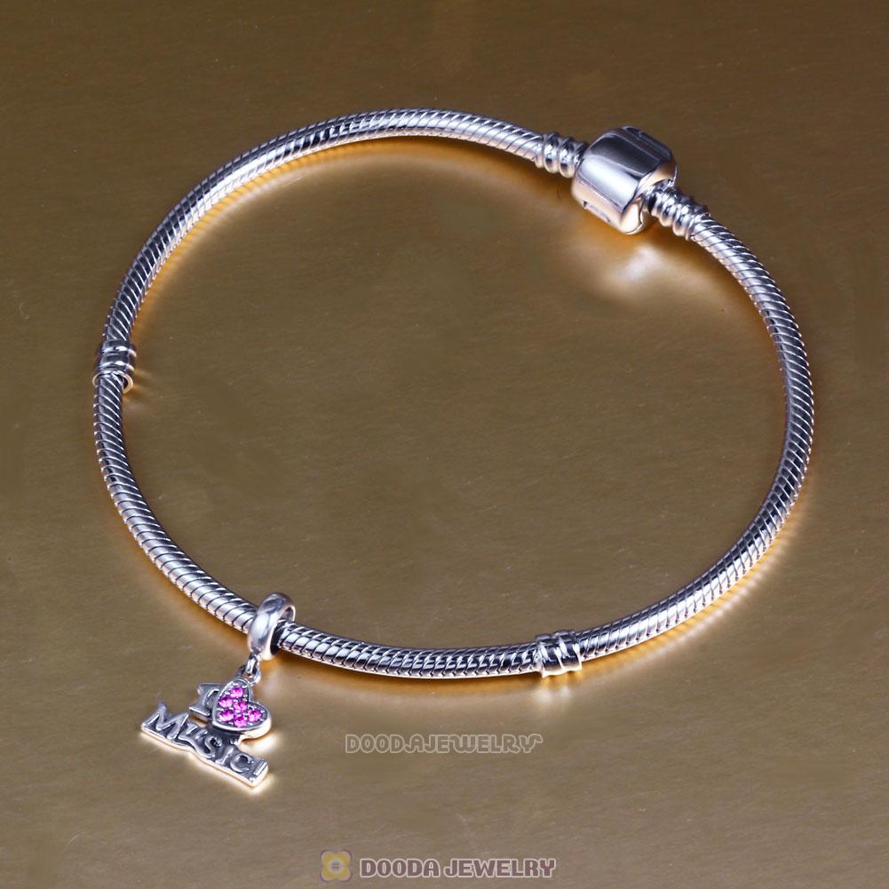 I Love my Music Charms 925 Sterling Silver with Rose Crystal
