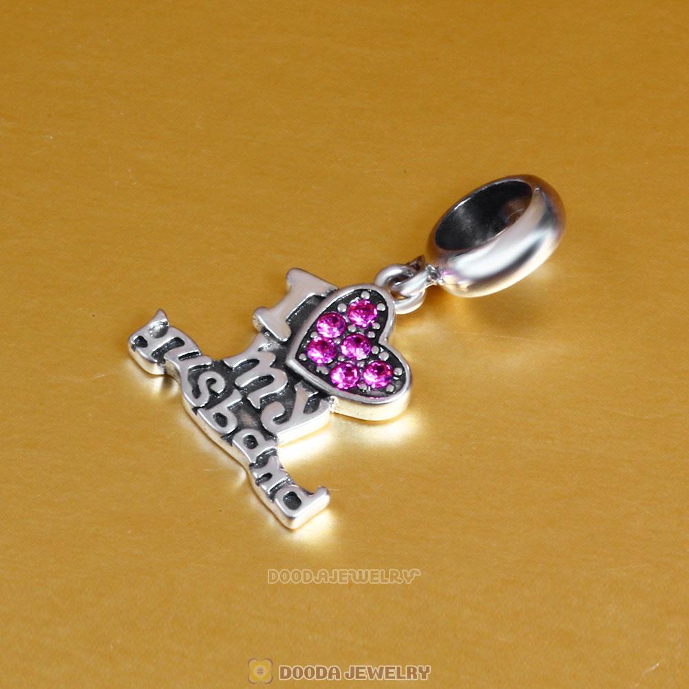 I Love my Husband Charm 925 Sterling Silver with Rose Crystal
