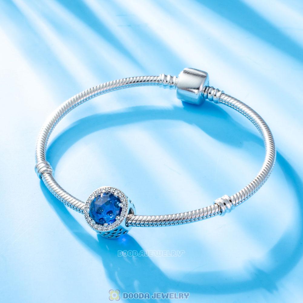 Midnight Blue Radiant Hearts Charm 925 Sterling Silver