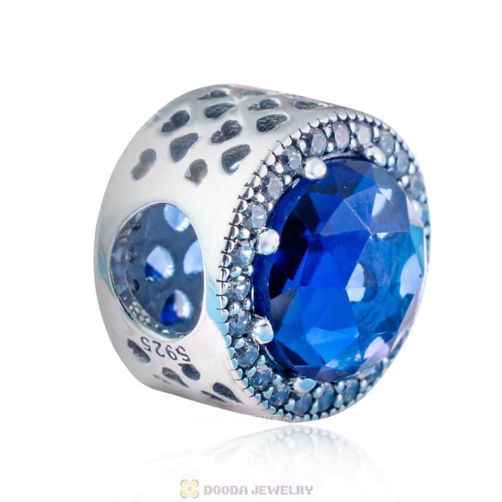 Midnight Blue Radiant Hearts Charm 925 Sterling Silver