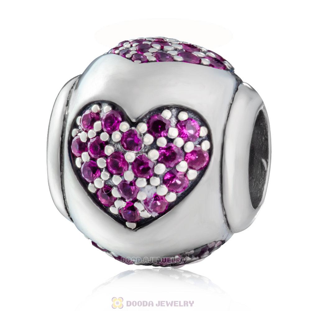 True Love Charm 925 Sterling Silver Fuchsia CZ Bead