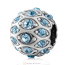 Pave Evil Eye Charm Bead with Aquamarine Austrian Crystal