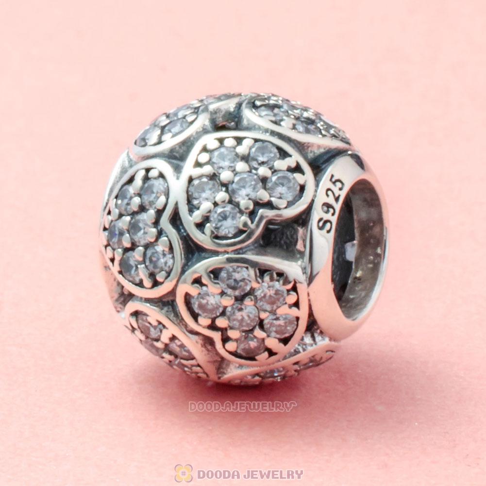 Trumbling Heart Charm Bead with White Zircon