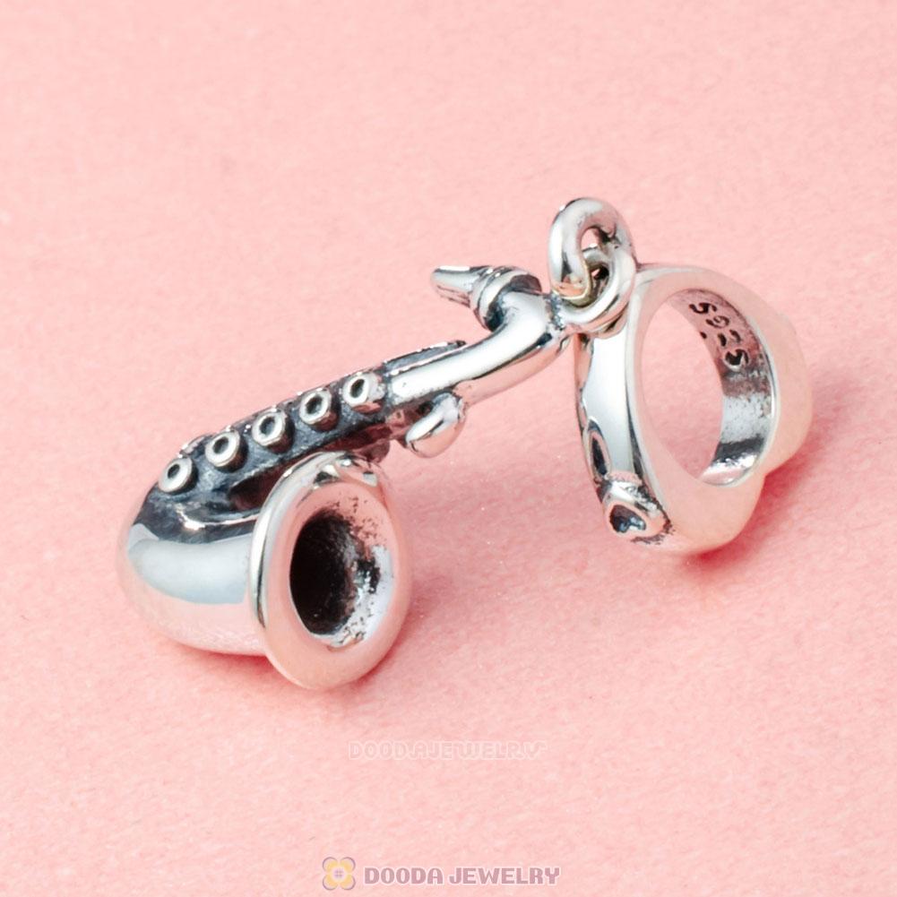 Love Music Saxophone Dangle Charms 925 Sterling Silver