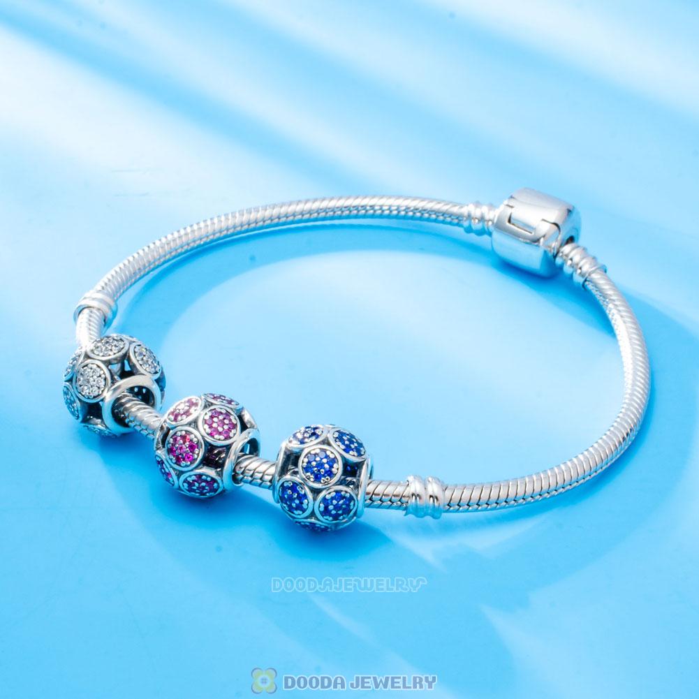 Circle Charm Bead with Blue Zircon