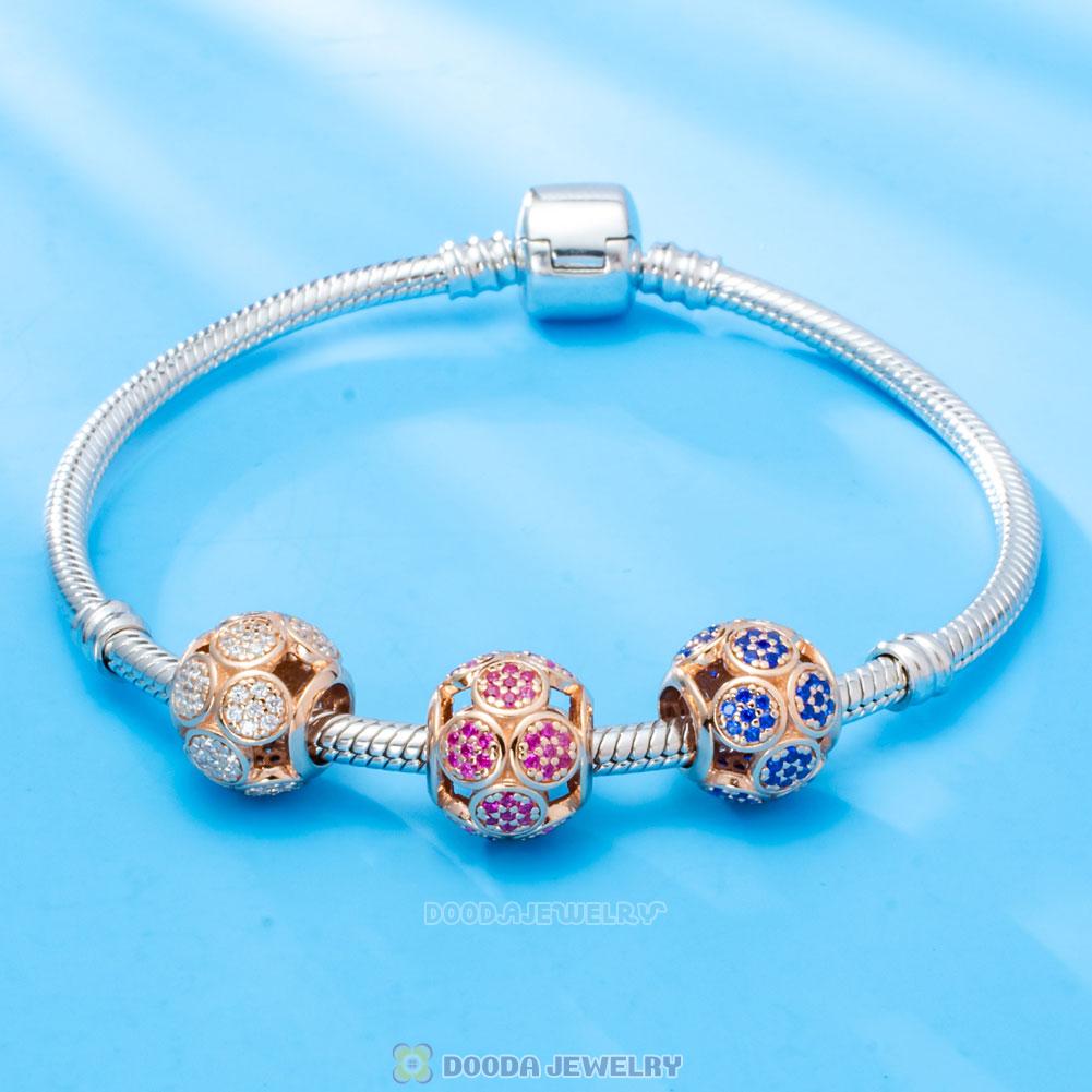 Rose Gold Circle Charm Bead with Fuchsia Zircon