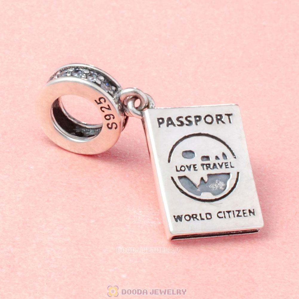 Travel World Passport Dangle Charm with Stones