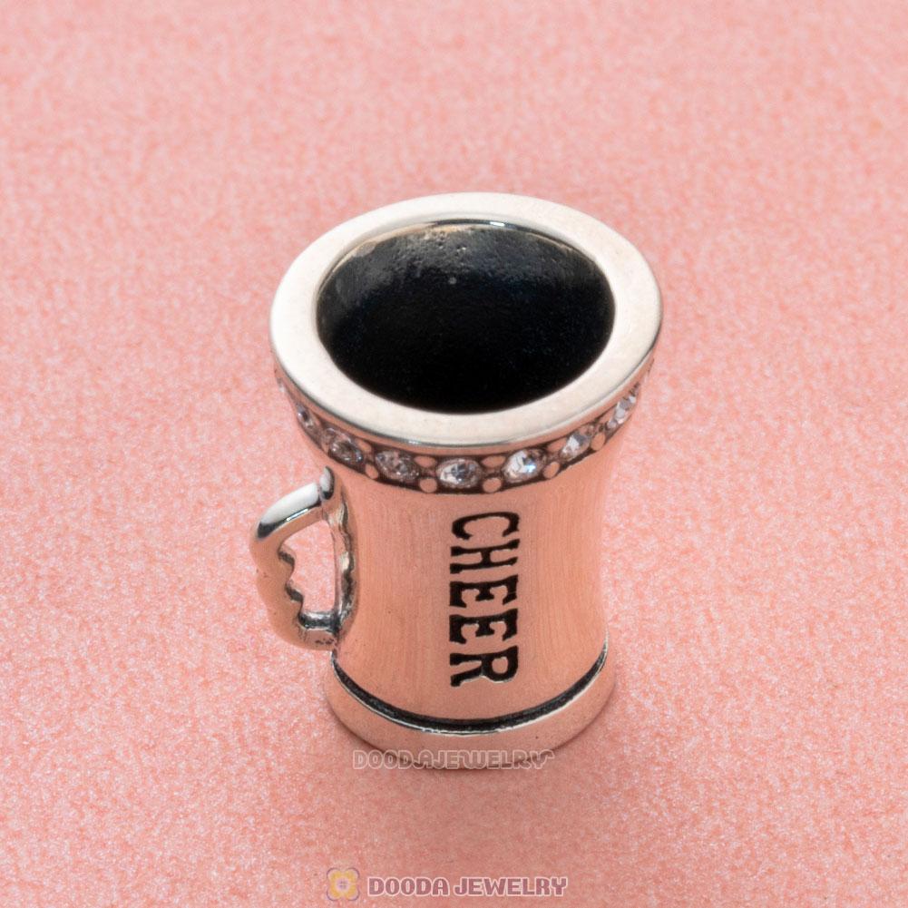 925 Sterling Silver Cheerleader Charm with Clear Crystal