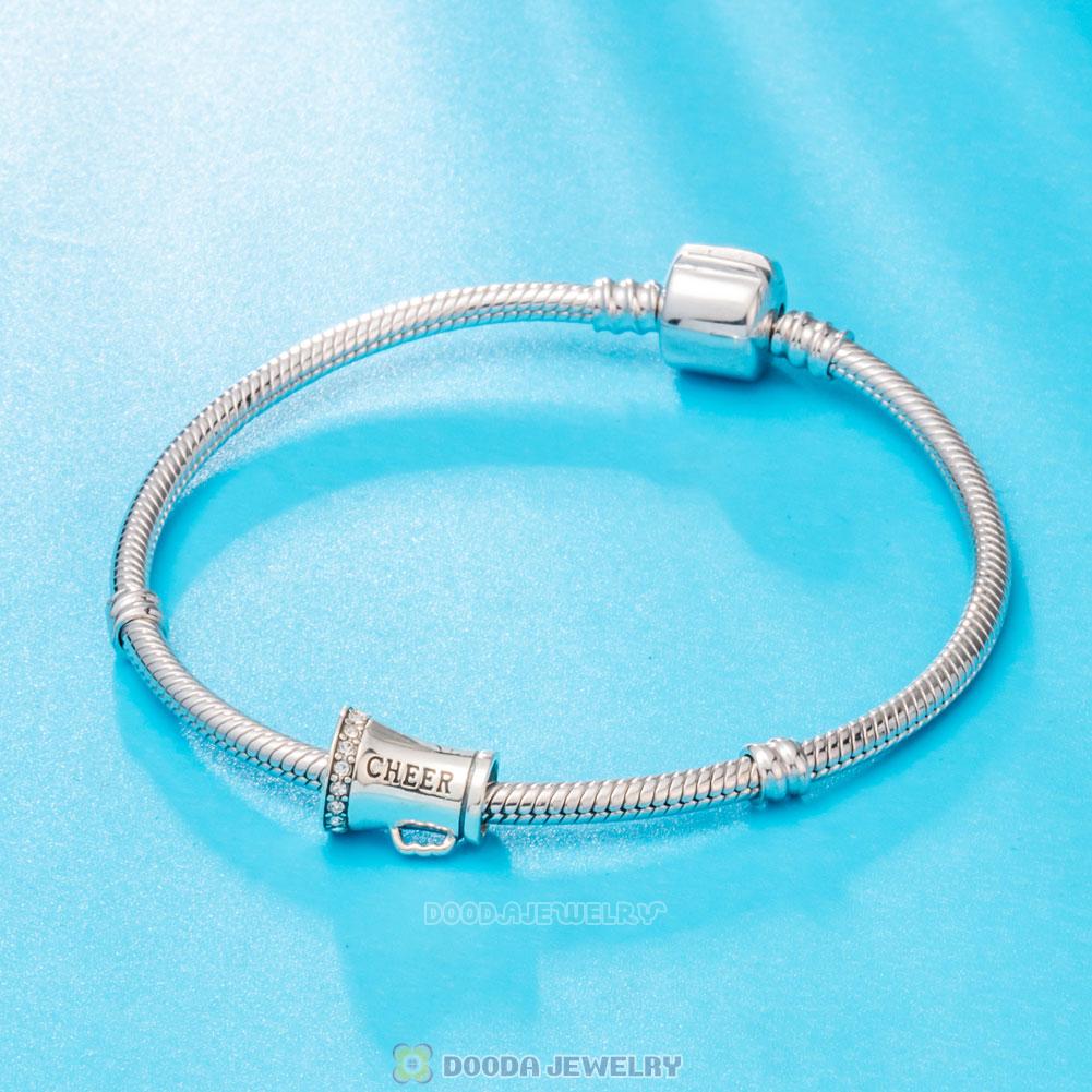 925 Sterling Silver Cheerleader Charm with Clear Crystal