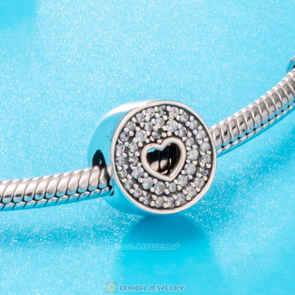 Love Heart Charm Anniversary Celebration Bead with Pave Zircon
