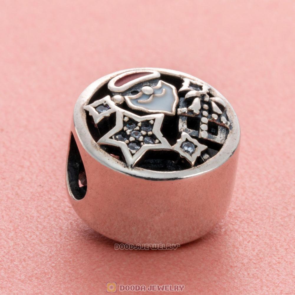 Christmas Santa Gift Enamel and Clear cz Charm Beads