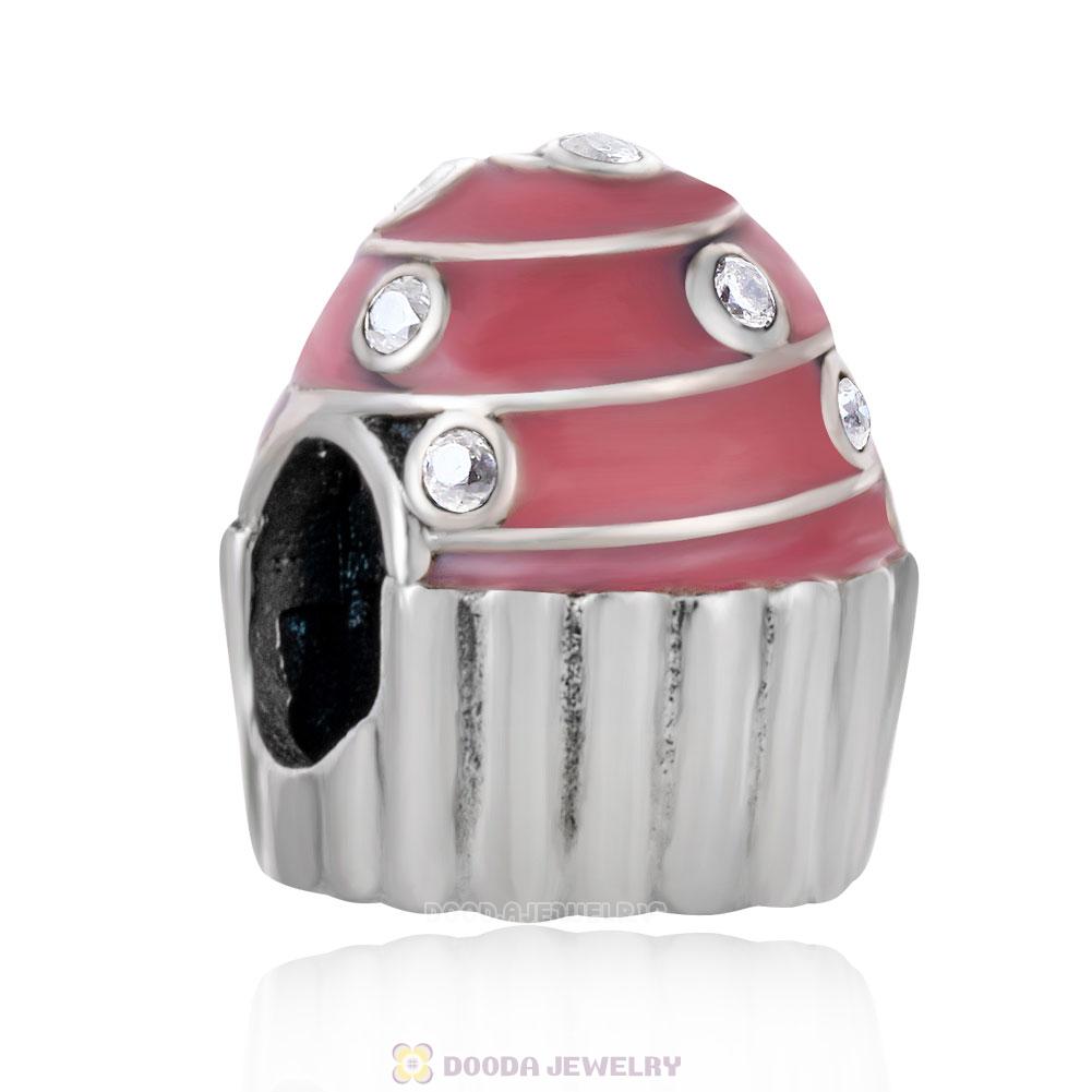Pink Enamel Cubic Zirconia Sweet Cupcake Charm