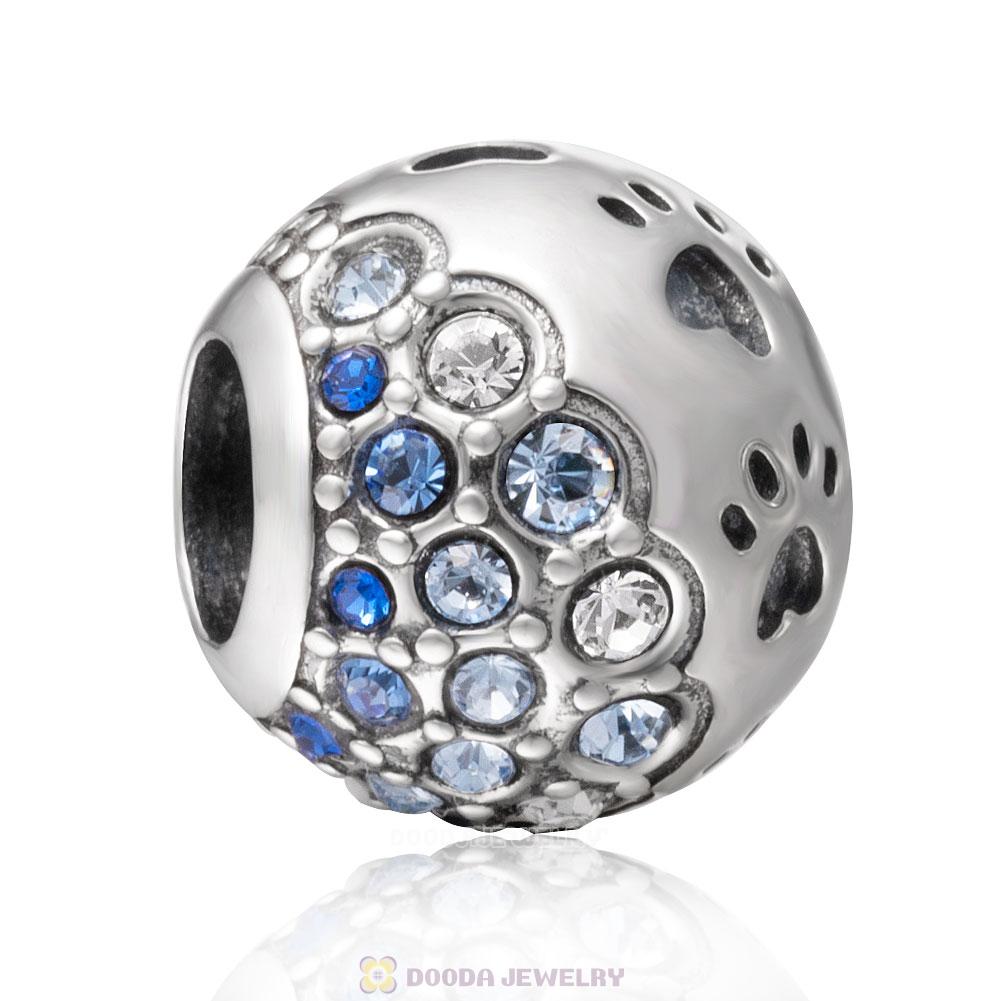 Dog Paw Print Charm 925 Sterling Silver with Austrian Crystal