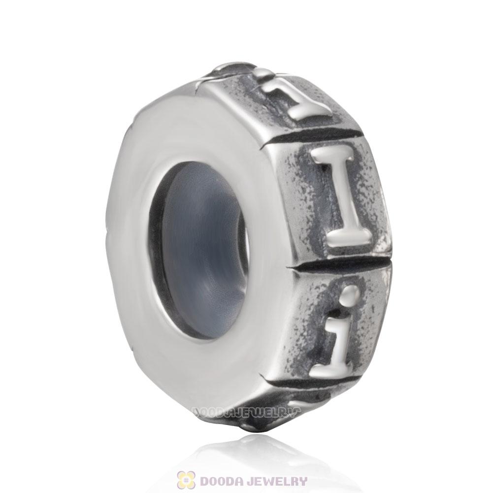 Alphabet Letter I 925 Sterling Silver Rubber Stopper Beads 