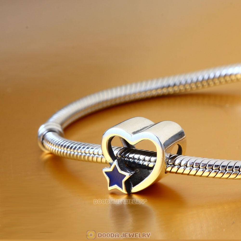 Heart and Star Charm with Blue Enamel