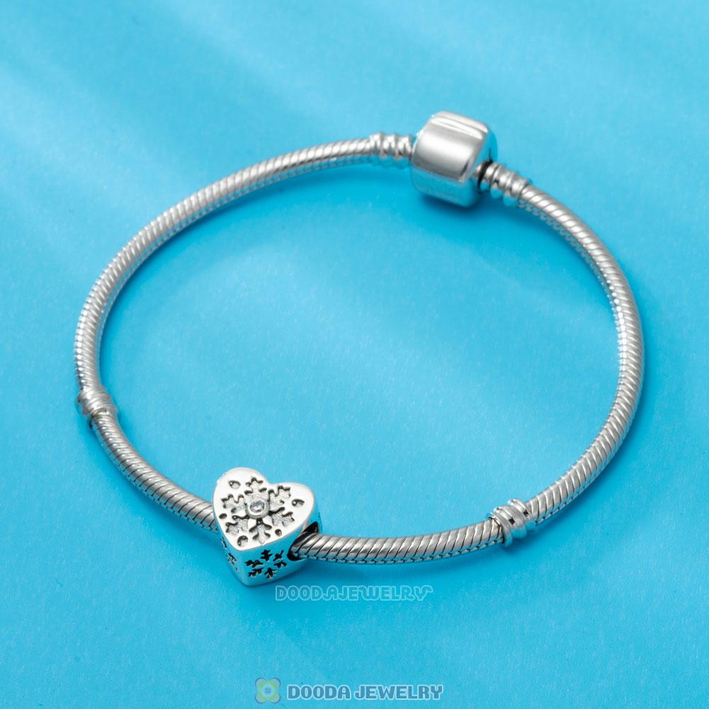 Love Snowflake Heart Charms with White Zircon