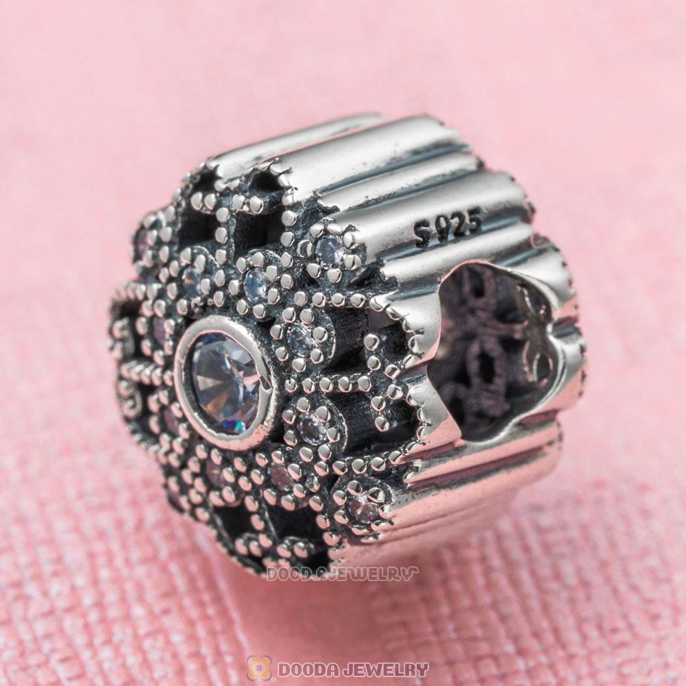 Shine Flower Charm in Sterling Silver with Clear CZ